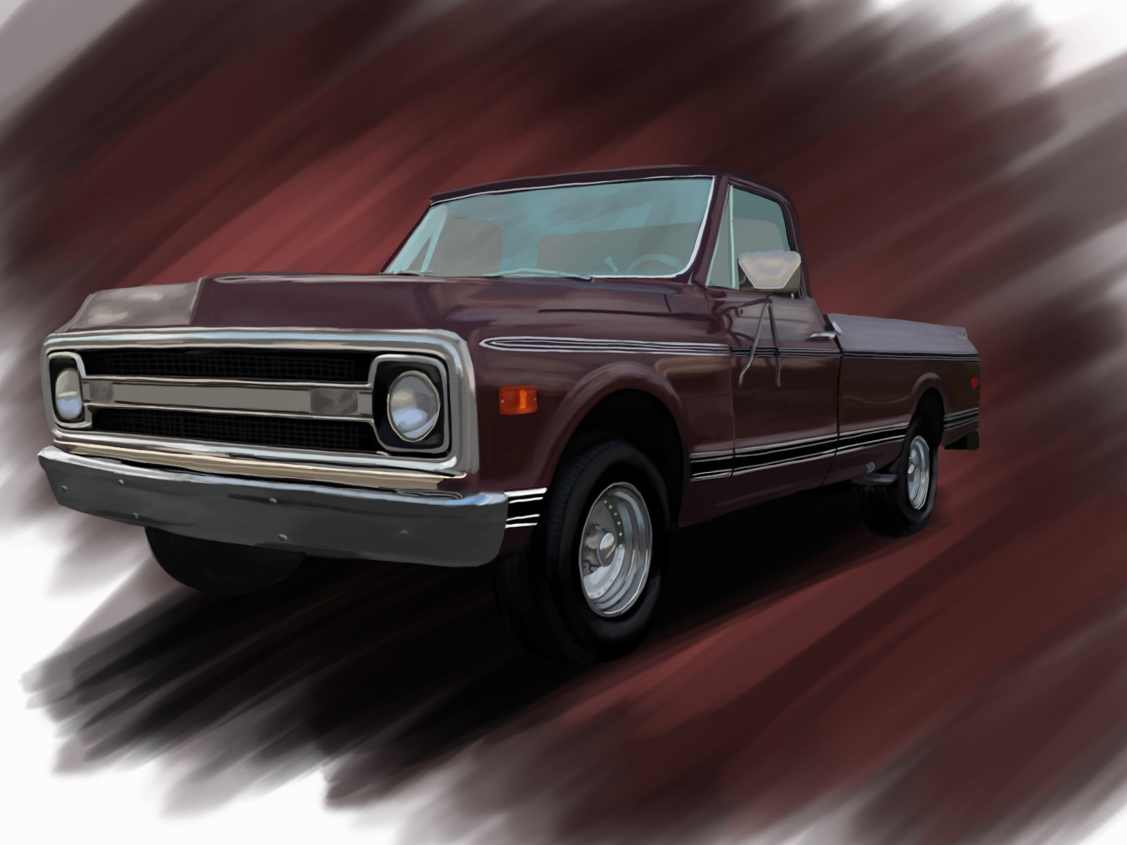 Maroon 1970 Chevrolet Fleetside pickup truck art print.