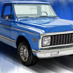 Blue classic Chevrolet C10 pickup truck art print.